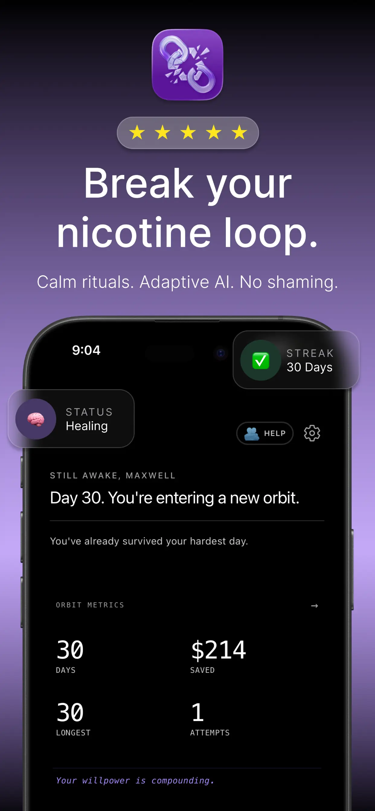 Vape Quit Coach selected interface